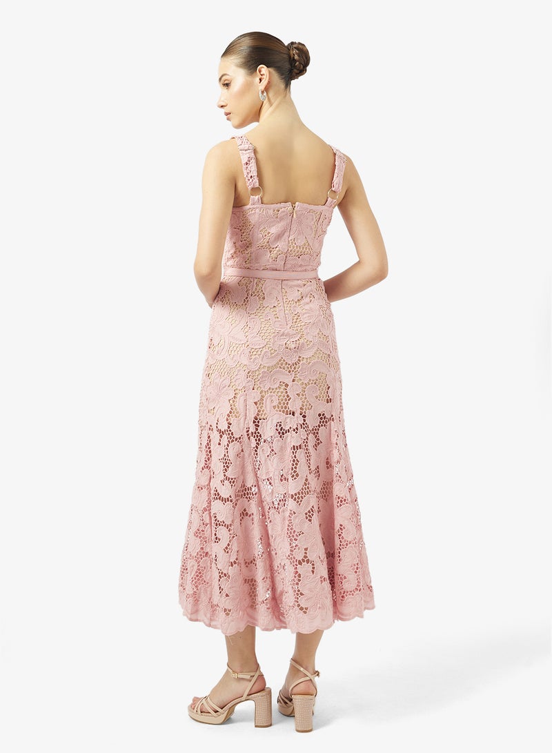 جاست مي فستان ميدي بدون أكمام بتفاصيل حزام خصر دانتيل - Image 2